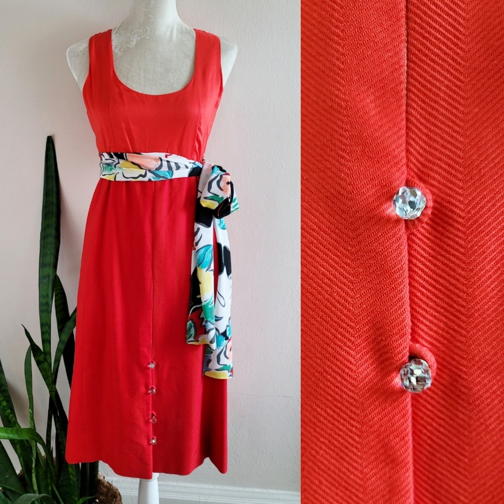 Vtg 60s Mod Tangerine Disco Ball Dress